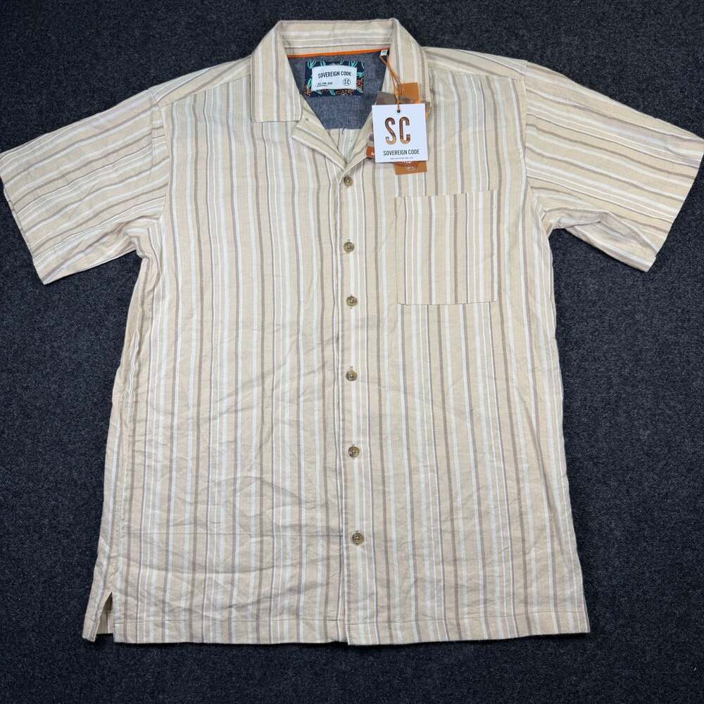 Sovereign Code Short Sleeve Vertical Stripe Button-Up Camp Shirt